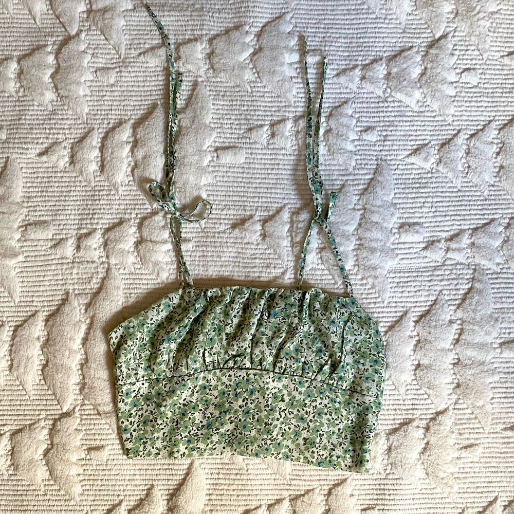 Floral Green Crop Top with adjustable tie straps